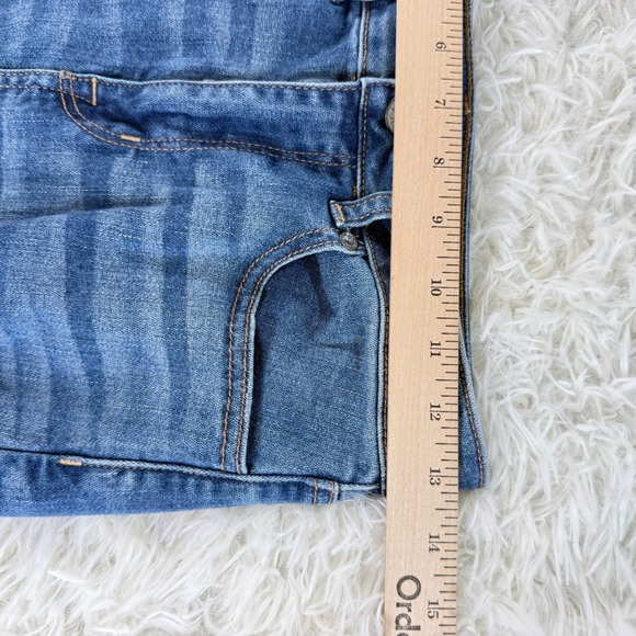 American Eagle Hi-Rise Mini Denim Skirt Size 4 Blue Stretch Distressed Y2K - Picture 7 of 11